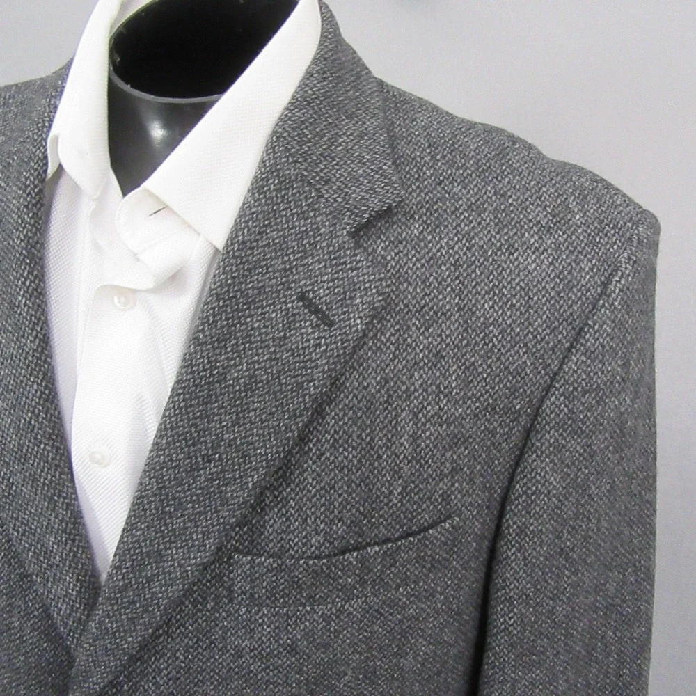 Hugo‎ Boss Mens Tweed Sport Coat 44L Gray Birdseye 3 Button Virgin Wool Ventless